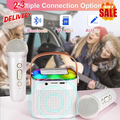 Mini Karaoke Machine For Kids Portable Bluetooth Speaker & 2 Microphone With LED • £17.88
