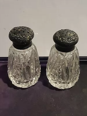 Vintage Cut Glass Sterling Silver Salt Pepper Shakers  • $25