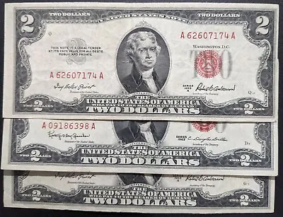 U.S. $2 Two Dollar Red Seal Fine Or Better!!! One Note • $11.49