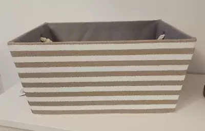 2 X Beige & White Striped Storage Basket With Rope Handle * 37 X 26 X 18cm • £11.50