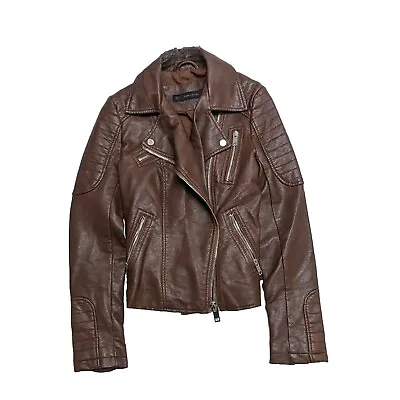 ZARA BASIC Motorcycle Faux Leather Jacket With Zippers Size S • $29.99