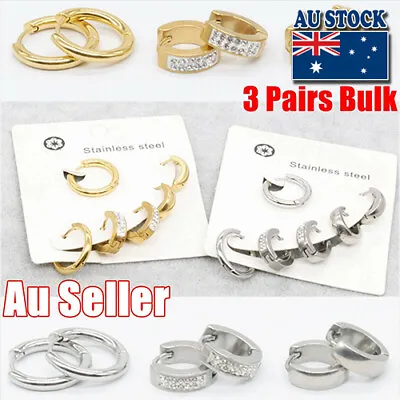 $9.89 • Buy 3 Pairs Gold Plated Stainless Steel Hinged Huggie Sleeper Hoop Ear Nose Earrings
