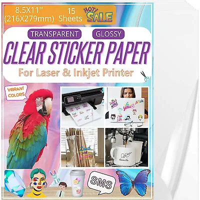 Vinyl Stickers 8.5'' X 11''  Printable Vinyl For Inkjet & Laser Printer • $12.99