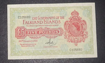 1975 GEF January £5 Falkland Islands -{ C105680 }- P-9b • £219.99