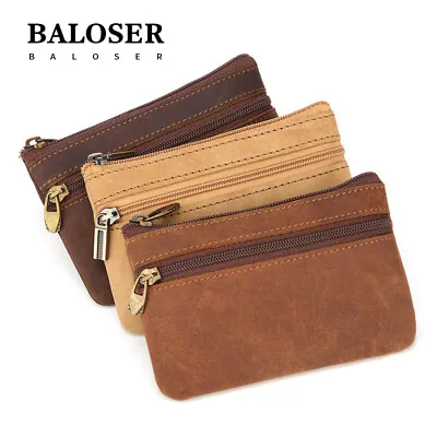 Genuine Leather Zipper Coin Wallet For Men Women Key Bag Slim Change Purse Hot • $10.99