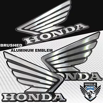 $18.98 • Buy 3.5 Aluminum Metal Black&chrome Honda Wing Logo Decal Emblem Tank/fender Sticker