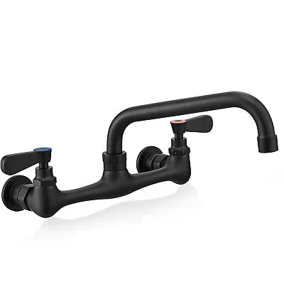 Black Kitchen Sink Faucet Wall Mount Commercial Dual Handle Mixer Swivel Spout • $42