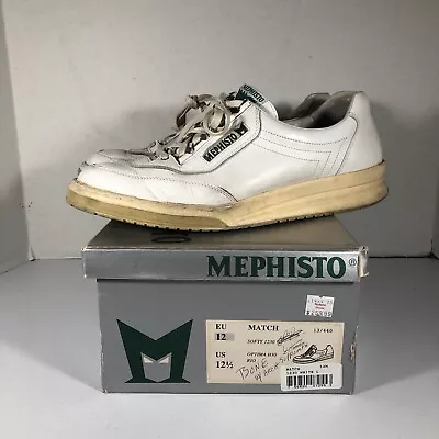 USED Mephisto Match Runoff Men's 12.5 Walking Shoes White Leather Casual Comfort • $53.99