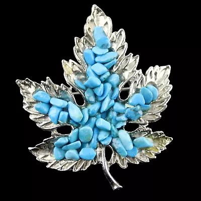 Vintage Applied Faux Turquoise Cluster Chip Cast Maple Leaf Pin Brooch • $4.99
