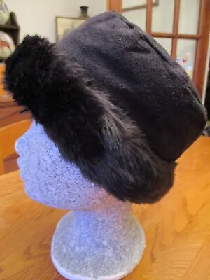 BHS - Black Faux Fur Trim Fully Lined Hat - One Size • £10