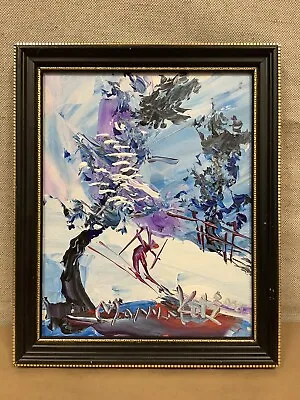 Morris Katz 2000 Girl Skiing On The Slope Original Oil Painting Art Framed • $99