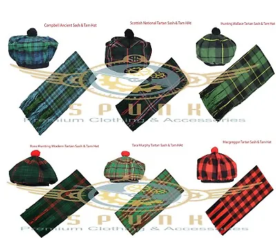 Scottish Traditional Tartan Sash - Tam O' Shanter Flat Bonnet KILT Hat And Scarf • $30.35