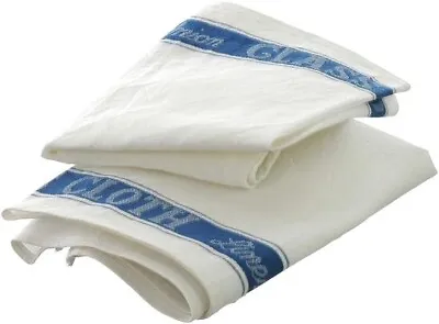 Linen Glass Cloth Kitchen Towel White & Blue 50cm X 75cm • £6.99
