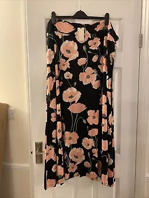 New John Lewis Womens Floral Maxi Skirt In Black/blush Stretch Fabric 1630 & 32 • £12.50