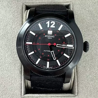 Zodiac Mens Watch Jetomatic Stainless Steel Automatic Black Canvas Band ZO9100 • $600