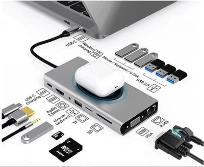 £46.98 • Buy Laptop Docking Station Hub Adapter HDMI PD VGA RJ45 LAN Dell Ipad Pro Macbook