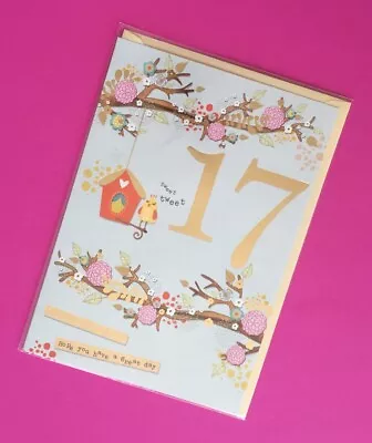 Female Happy 17th Birthday Card Cute Tweet Tweet Bird & Tree Branch Theme C26 • £1.95