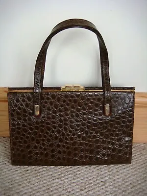 Vintage Ackery London Brown Alligator Leather & Celluloid Lined Handbag • £28