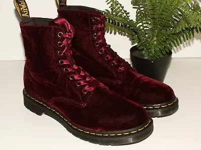 Dr. Martens 1460 PASCAL VELVET Cherry Red Boots 8-eyelet UK 8 EU 42 US 10 • £139