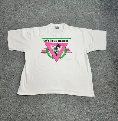 Vintage 80s Myrtle Beach White Single Stich Graphic T-Shirt Boxy Size Large • $19.99