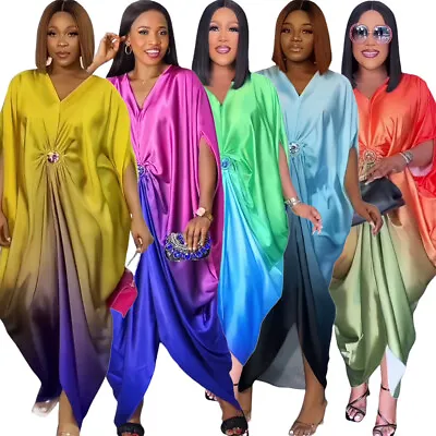 Moroccan Kaftan Women Muslim Batwing Sleeve Maxi Dress Dubai Abaya African Robe • $33.33