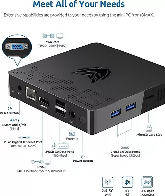 NEW Mini PC Fanless ‎Intel CPU 8GB RAM/128GB EMMC WiFi5 4K HDMI/VGA • $125