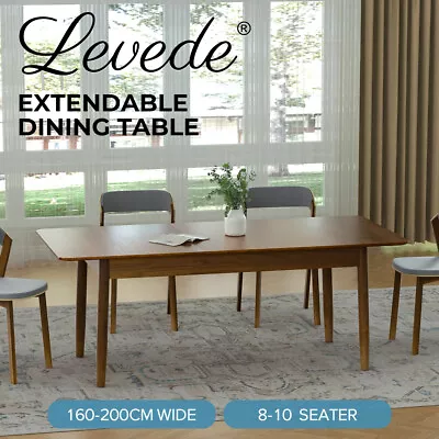 Levede Dining Table Extendable 1.6-2M Rubber Wood Frame Rectangle 8-10 Seater • $379.99