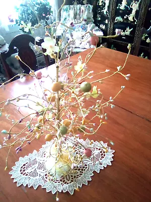 VTG EASTER EGG TREE PASTEL W YELLOW HAND PAINTED ORNAMENTS EASTER DECOR CUTE!! • $19.77