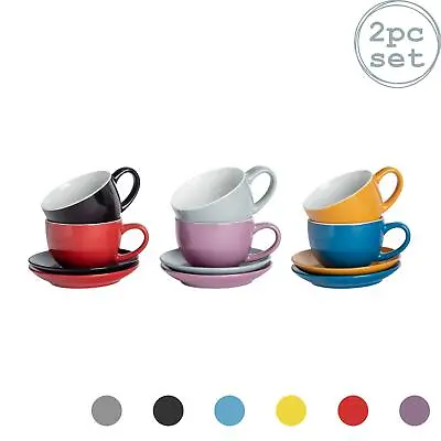 Coloured Cappuccino Cup Saucer Porcelain Tea Coffee Mug 250ml • £9