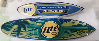 Vintage SURFBOARD BEER SIGNS Miller Lite Beer Sign - Lot Of 2 - 29  And 39  Wood • $58