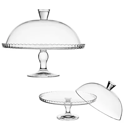 Glass Cake Stand With Cover Dome 32cm Muffin Cup Display Serving Plate Cloche • £23.99