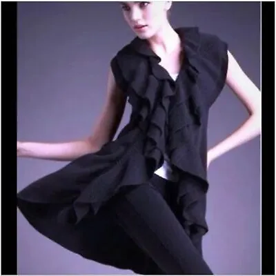 £27.25 • Buy Alice + Olivia Black Ruffled Sleeveless Long Cardigan Sweater Vest S