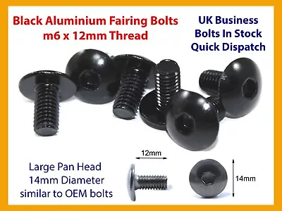 £4.99 • Buy 6x Black Aluminium Bolts M6 X 12mm Allen Key For Honda Motorcycle Fairing