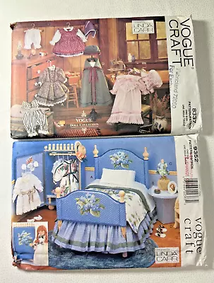 2 Vogue Patterns #9352 & #8337 American Girl Dolls 18  UNCUT Outfits & Bedroom • $18