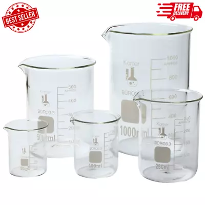 5 Pack Glass Lab Beaker Set Measuring Cup 50/100/250/500/1000 ML White • $21.78