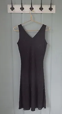Alfredo Venini Womens Medium 8 10 Black Beaded Silk V Neck Dress Holiday Party • $26.99