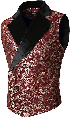VATPAVE Mens Victorian Double Breasted Vest Gothic Steampunk Waistcoat • $82.94