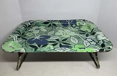 Vtg Metal TV Lap Trays Folding Blue Green Flower Power Marsh Allan Co 1968 MCM • $35