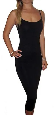 Womens Ladies Strappy Midi Black Dress Summer Uk Size 8 10 12 14 16 18 20 Plus • £10.99