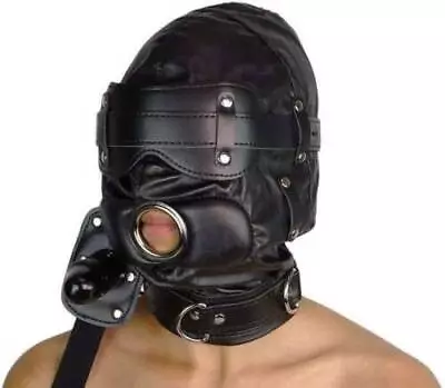 Black Faux Leather Bondage BDSM Head Hood Mask With Mouth Gag For Woemn Men • $14.89