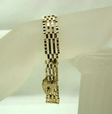 Very Nice 1970's Vintage 9 Carat Gold Gate Link Bracelet With Padlock • $654.32