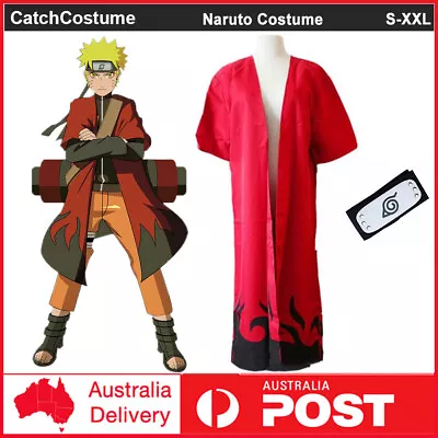 Anime Naruto Cosplay Costume Uzumaki Naruto Long Robe Cape Cloak With Headband • $27.99