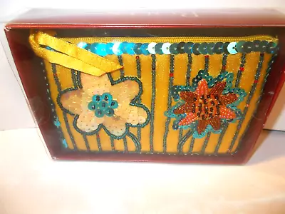 VINTAGE Rolfs Beaded Sequined PETAL Coin Purse Pouch POLYESTER SATIN 5.25 X3.5  • $13.99