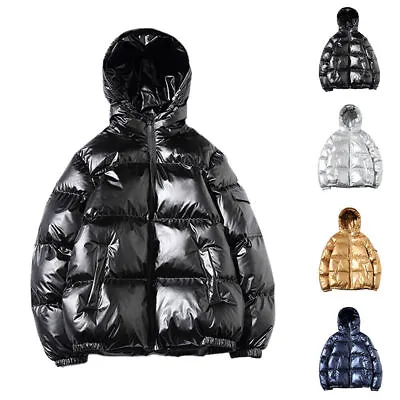 Men's Shiny Quilted Puffer Jacket Hooded Down Coat Warm Bubble Outerwear Winter  • $49.89