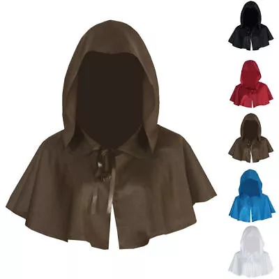 Medieval Monk Hooded Shawl Cape Cloak Halloween Wizard Witch Pagan Costume Prop • £7.39