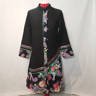 Black Mandarin Collar Jacket Floral Fabric Colorblock Modern Cheongsam Ethnic • $35