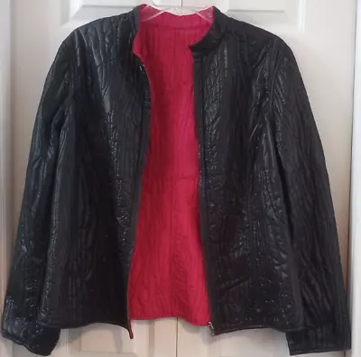 Chico's Reversible Full Zip Jacket Quilted Sassy Wild Fuschia/Black Size 2/ Sz12 • $24.95