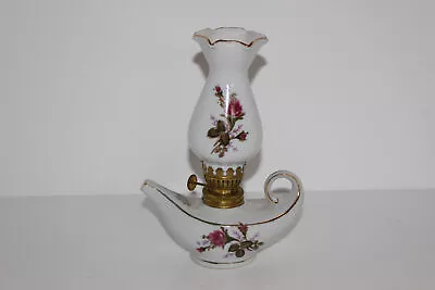 Miniature Moss Rose China Aladdin Style Lamp W/shade-gold Trim-japan • $18.89