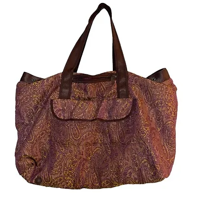 Athleta Large Purple Maroon Paisley Gym Yoga Travel Dance Duffel Bag Weekender • $84