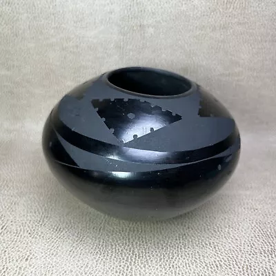 Imelda Quezada Black On Black Pottery Vase Bowl From Copper Canyon Mexico  • $55